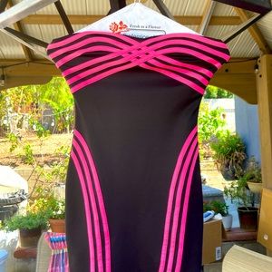 Sexy Black pink stripes dress